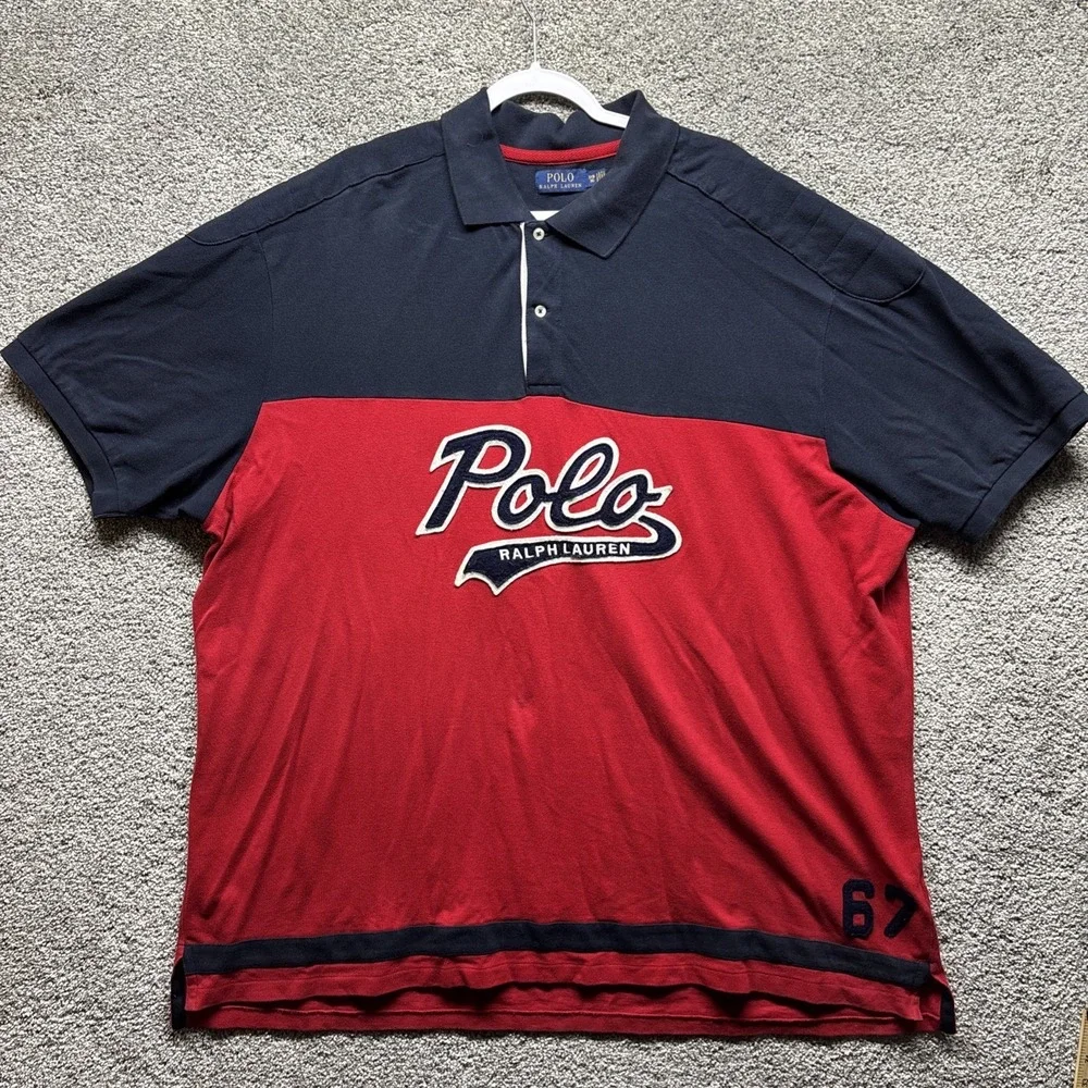 Polo Ralph Lauren Rugby Custom Polo Shirt 3XB Red/Blue Logo‎ #67 Vintage Preppy